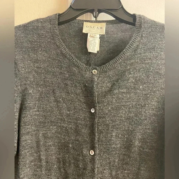 Oscar De La Renta sweater cardigan button front‎ wool blend dark grey Medium - Picture 3 of 7